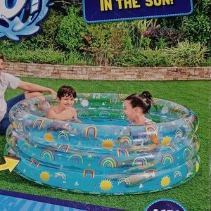 Inflatable Rainbow Kiddie Pool Ages 6+ Cap. 118 Gal Outdoor Fun In The Sun